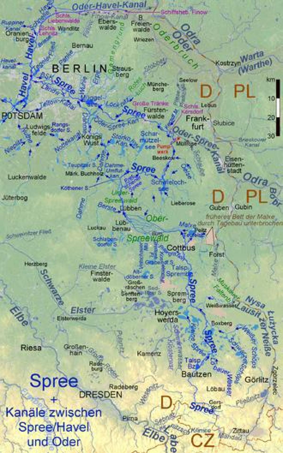 kaart van berlijn rivieren