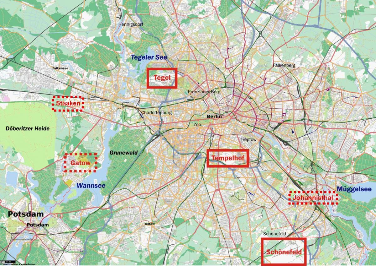 kaart van luchthavens in berlijn, duitsland