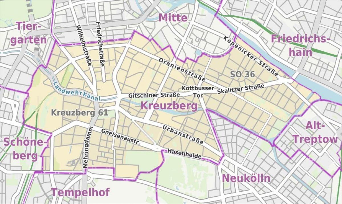 de berlijnse wijk kreuzberg kaart